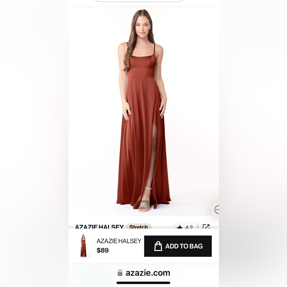 Selling a NWT Azazie dress in Terracotta color size A6, original price was $89.